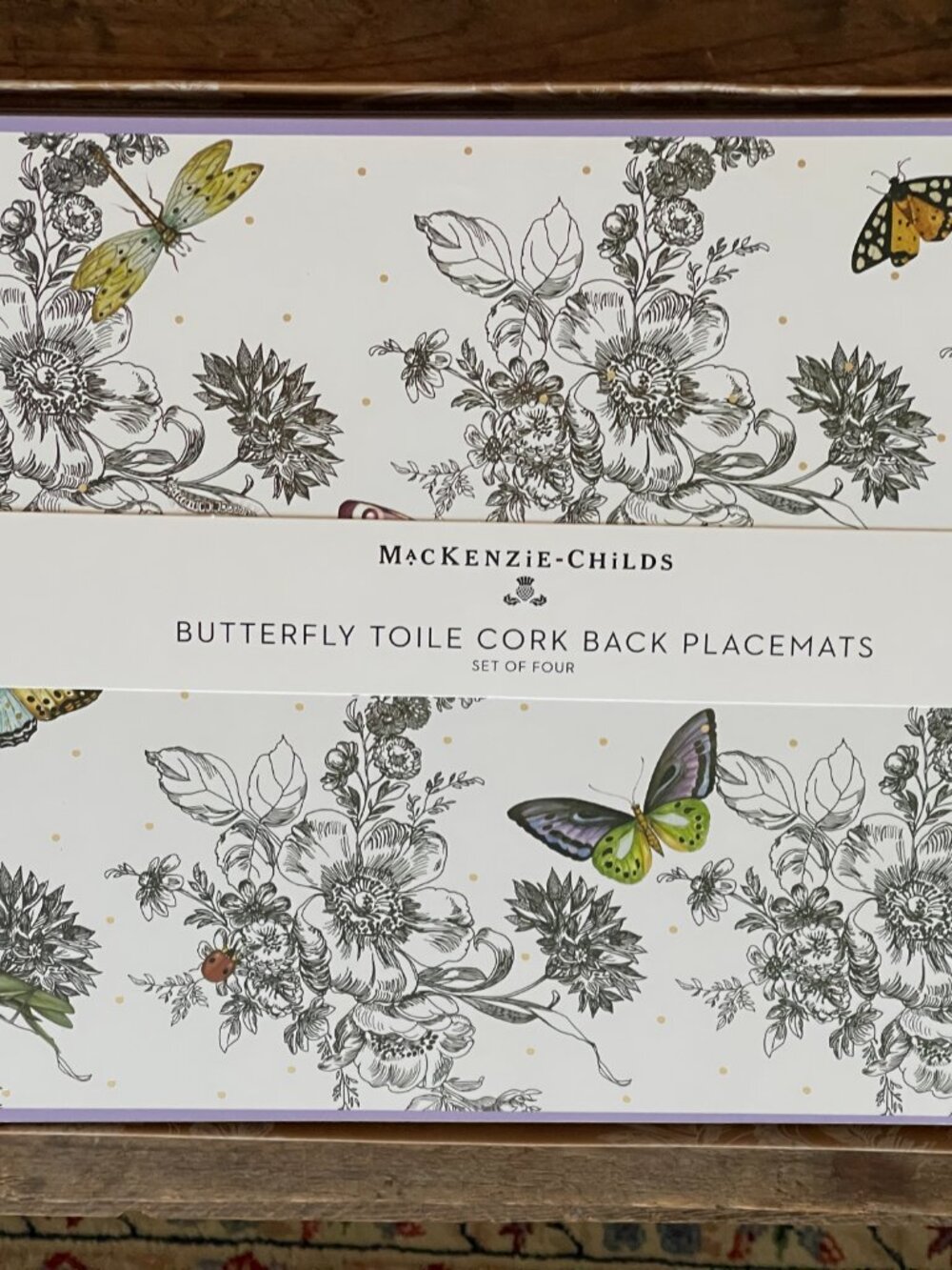 MacKenzie-Childs Butterfly Toile Placemat Set in White, Green, Yellow, Purple